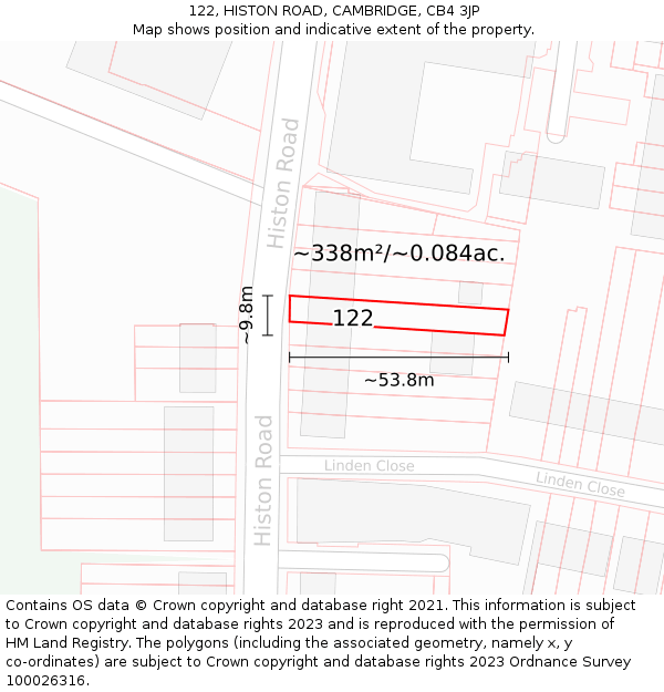 122, HISTON ROAD, CAMBRIDGE, CB4 3JP: Plot and title map