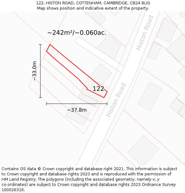 122, HISTON ROAD, COTTENHAM, CAMBRIDGE, CB24 8UG: Plot and title map