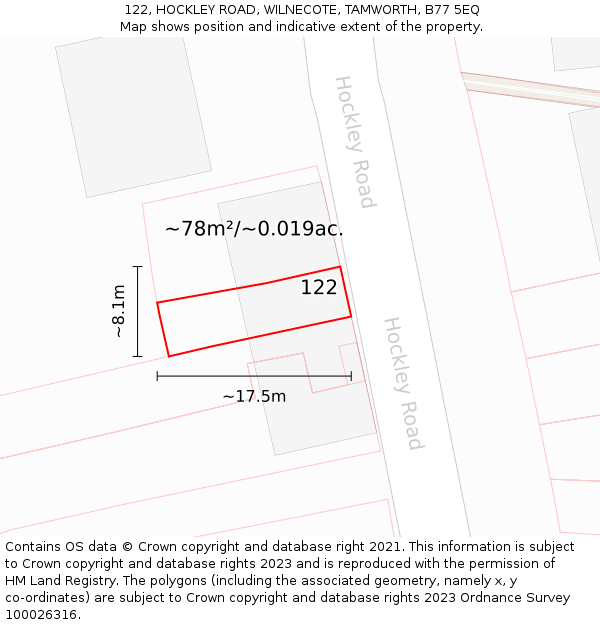 122, HOCKLEY ROAD, WILNECOTE, TAMWORTH, B77 5EQ: Plot and title map