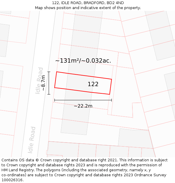 122, IDLE ROAD, BRADFORD, BD2 4ND: Plot and title map