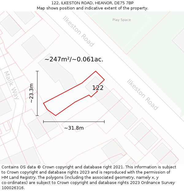 122, ILKESTON ROAD, HEANOR, DE75 7BP: Plot and title map