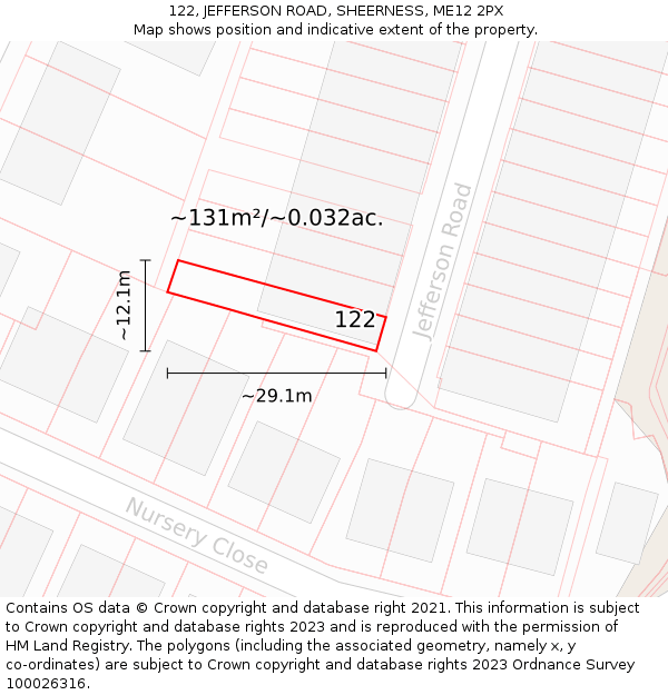 122, JEFFERSON ROAD, SHEERNESS, ME12 2PX: Plot and title map
