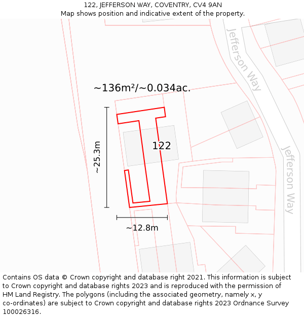 122, JEFFERSON WAY, COVENTRY, CV4 9AN: Plot and title map