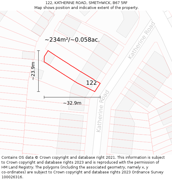 122, KATHERINE ROAD, SMETHWICK, B67 5RF: Plot and title map