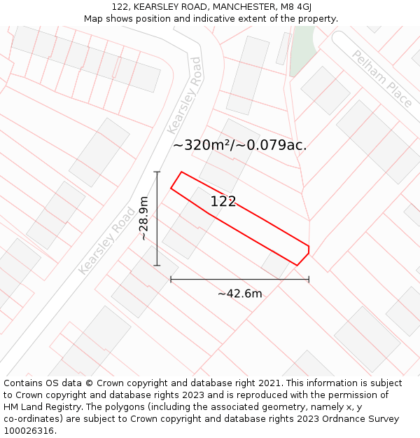 122, KEARSLEY ROAD, MANCHESTER, M8 4GJ: Plot and title map