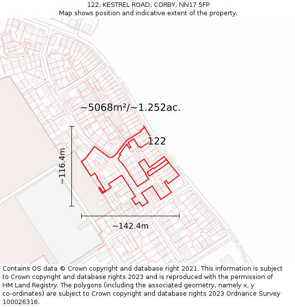 122, KESTREL ROAD, CORBY, NN17 5FP: Plot and title map