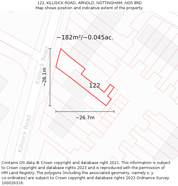 122, KILLISICK ROAD, ARNOLD, NOTTINGHAM, NG5 8RD: Plot and title map