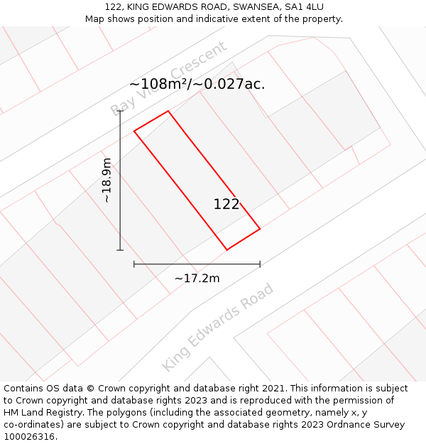 122, KING EDWARDS ROAD, SWANSEA, SA1 4LU: Plot and title map