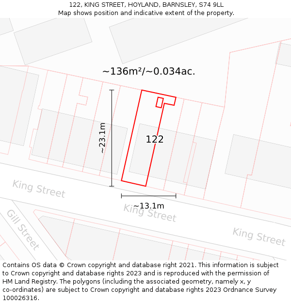 122, KING STREET, HOYLAND, BARNSLEY, S74 9LL: Plot and title map