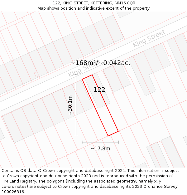 122, KING STREET, KETTERING, NN16 8QR: Plot and title map