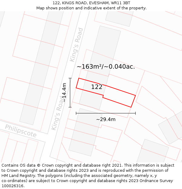 122, KINGS ROAD, EVESHAM, WR11 3BT: Plot and title map