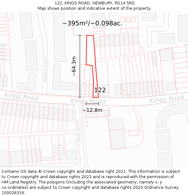 122, KINGS ROAD, NEWBURY, RG14 5RG: Plot and title map