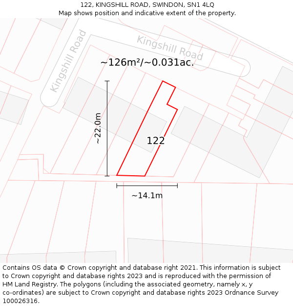 122, KINGSHILL ROAD, SWINDON, SN1 4LQ: Plot and title map