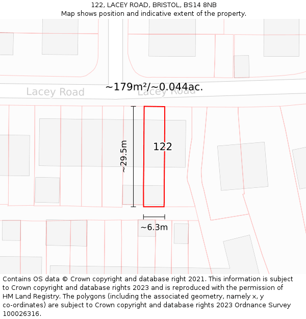 122, LACEY ROAD, BRISTOL, BS14 8NB: Plot and title map