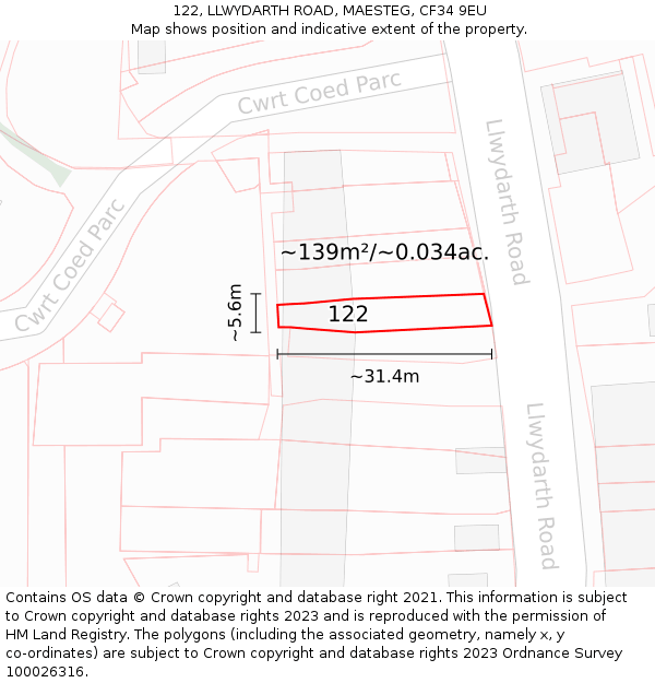 122, LLWYDARTH ROAD, MAESTEG, CF34 9EU: Plot and title map