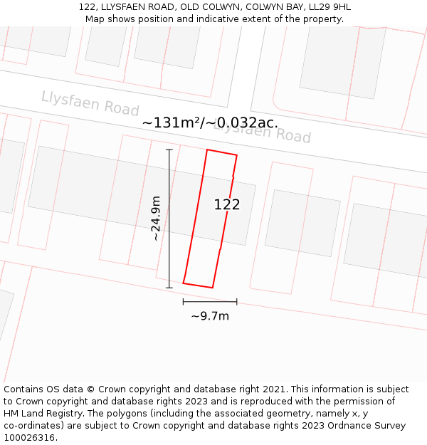 122, LLYSFAEN ROAD, OLD COLWYN, COLWYN BAY, LL29 9HL: Plot and title map