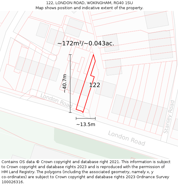 122, LONDON ROAD, WOKINGHAM, RG40 1SU: Plot and title map