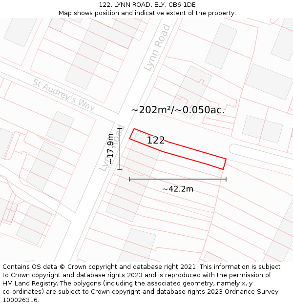 122, LYNN ROAD, ELY, CB6 1DE: Plot and title map