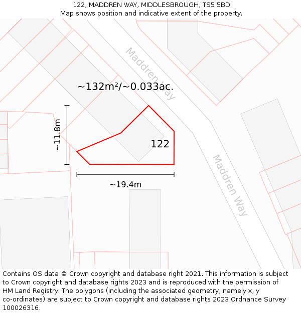 122, MADDREN WAY, MIDDLESBROUGH, TS5 5BD: Plot and title map