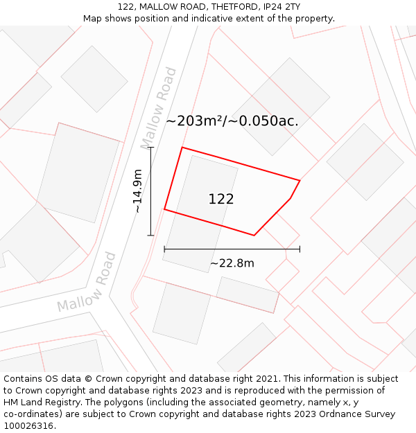 122, MALLOW ROAD, THETFORD, IP24 2TY: Plot and title map