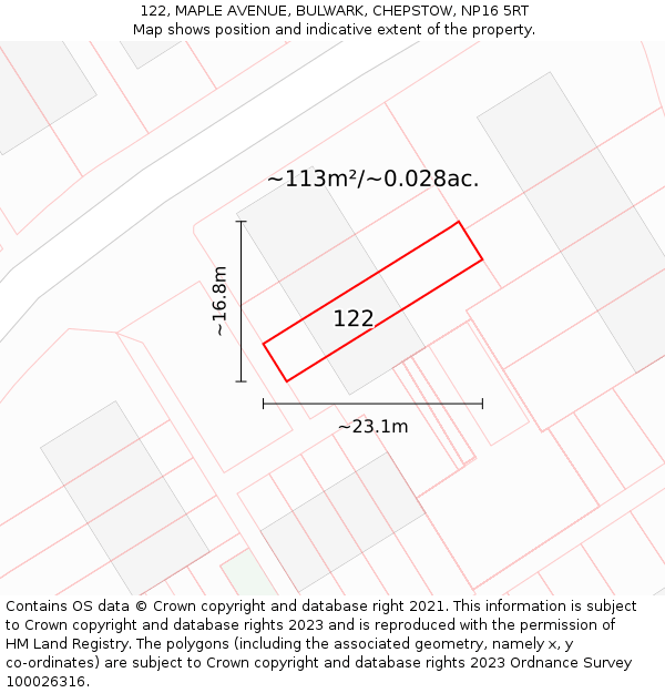 122, MAPLE AVENUE, BULWARK, CHEPSTOW, NP16 5RT: Plot and title map