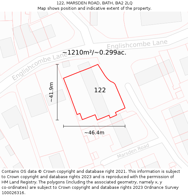 122, MARSDEN ROAD, BATH, BA2 2LQ: Plot and title map
