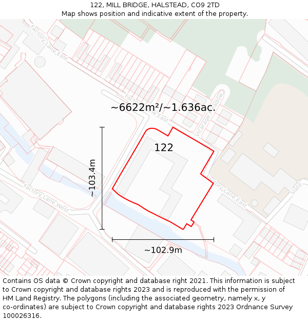122, MILL BRIDGE, HALSTEAD, CO9 2TD: Plot and title map