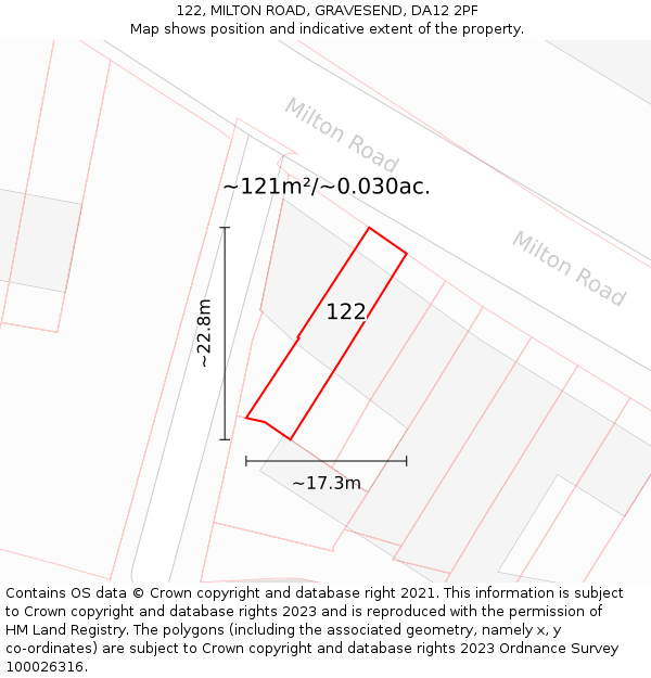 122, MILTON ROAD, GRAVESEND, DA12 2PF: Plot and title map