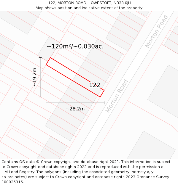 122, MORTON ROAD, LOWESTOFT, NR33 0JH: Plot and title map