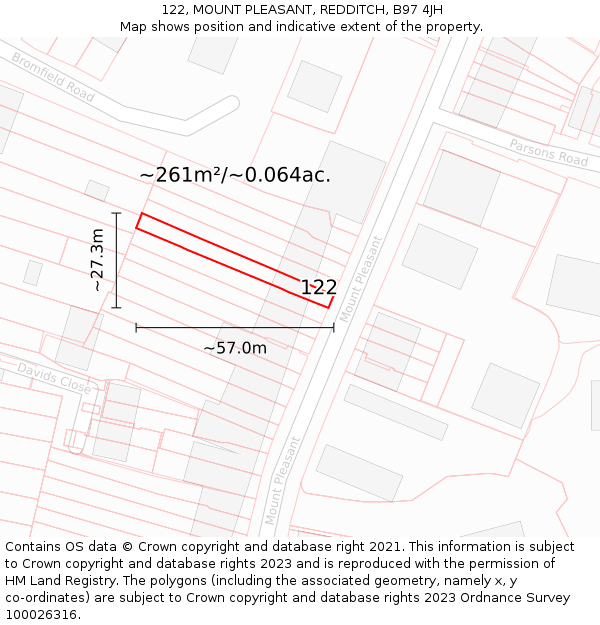 122, MOUNT PLEASANT, REDDITCH, B97 4JH: Plot and title map