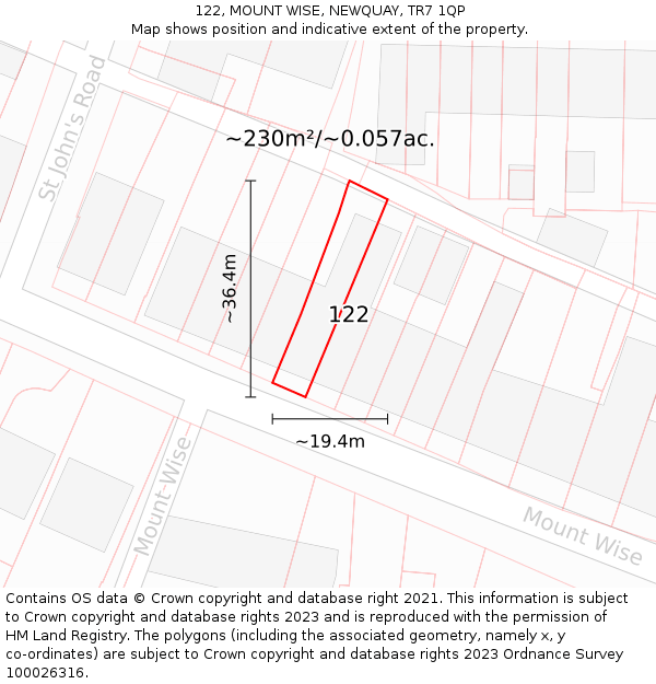 122, MOUNT WISE, NEWQUAY, TR7 1QP: Plot and title map