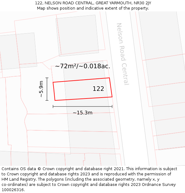 122, NELSON ROAD CENTRAL, GREAT YARMOUTH, NR30 2JY: Plot and title map