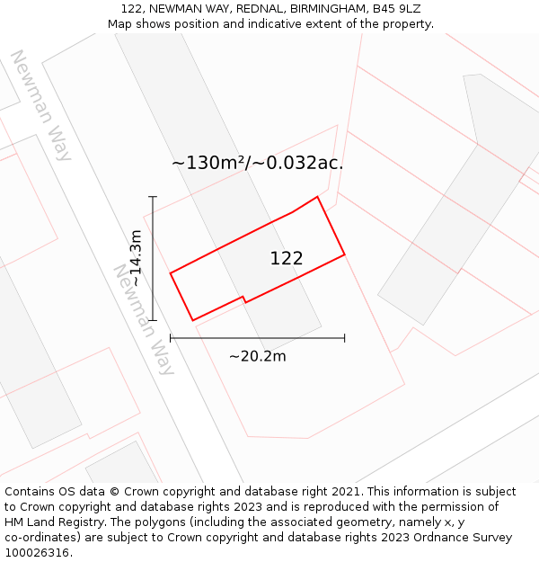 122, NEWMAN WAY, REDNAL, BIRMINGHAM, B45 9LZ: Plot and title map