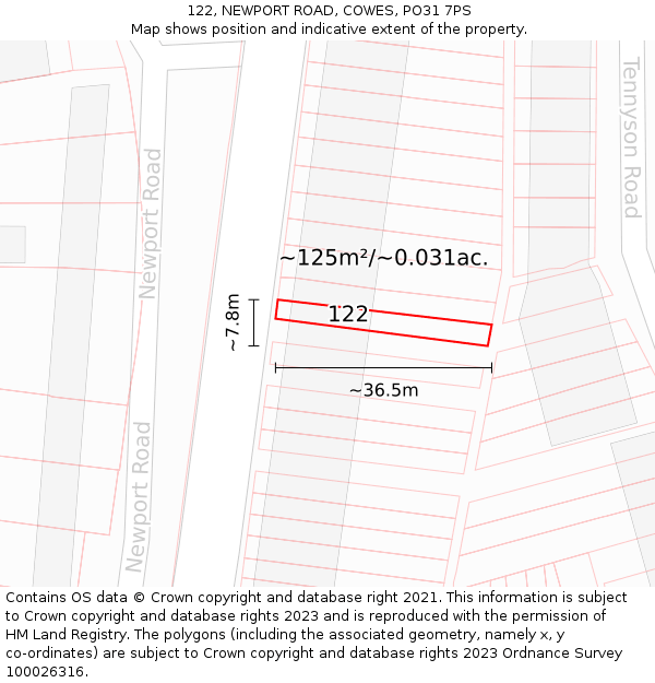122, NEWPORT ROAD, COWES, PO31 7PS: Plot and title map
