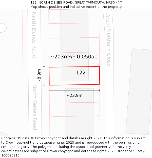 122, NORTH DENES ROAD, GREAT YARMOUTH, NR30 4NT: Plot and title map