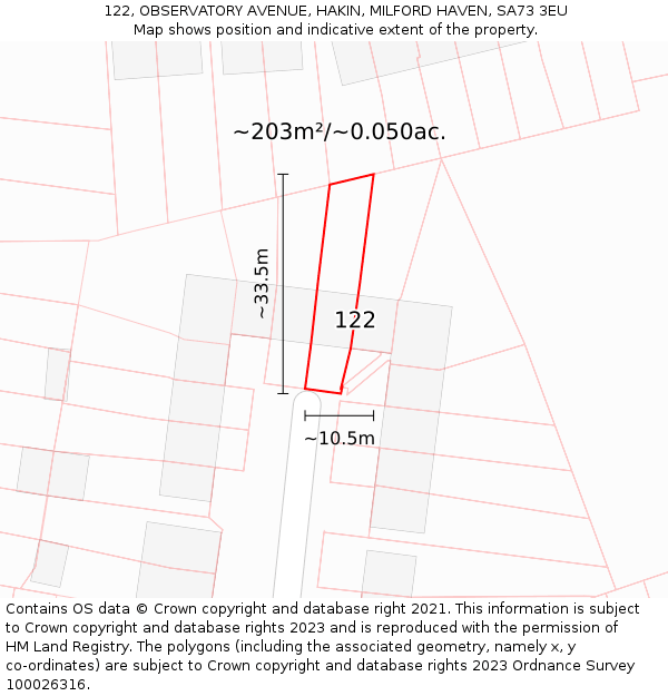 122, OBSERVATORY AVENUE, HAKIN, MILFORD HAVEN, SA73 3EU: Plot and title map