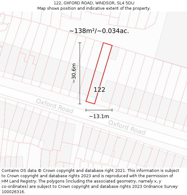 122, OXFORD ROAD, WINDSOR, SL4 5DU: Plot and title map