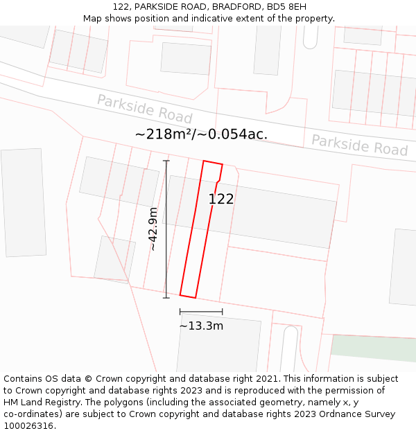 122, PARKSIDE ROAD, BRADFORD, BD5 8EH: Plot and title map