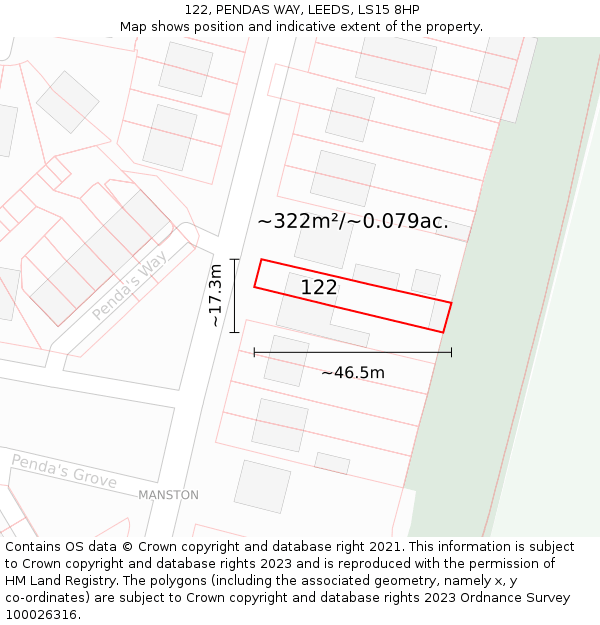 122, PENDAS WAY, LEEDS, LS15 8HP: Plot and title map