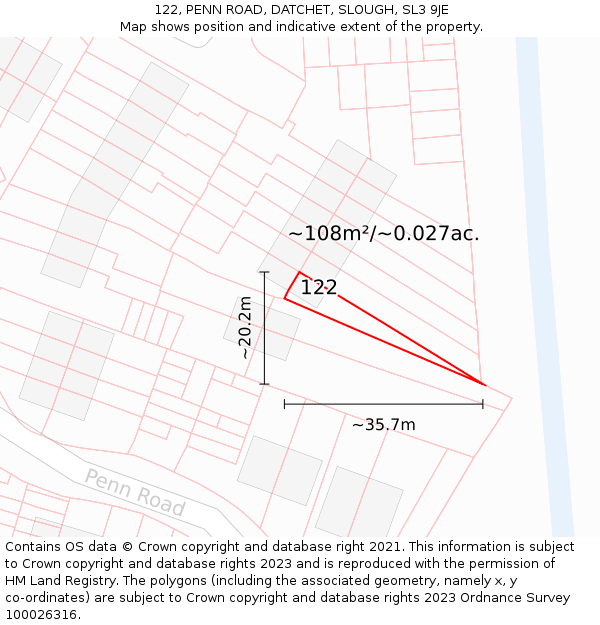 122, PENN ROAD, DATCHET, SLOUGH, SL3 9JE: Plot and title map