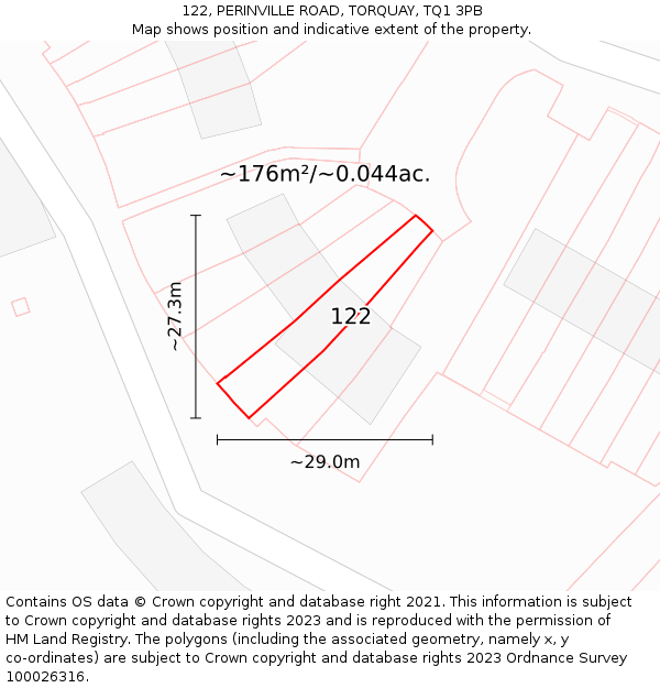 122, PERINVILLE ROAD, TORQUAY, TQ1 3PB: Plot and title map