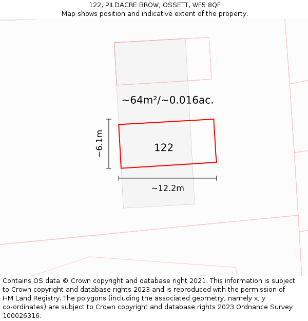 122, PILDACRE BROW, OSSETT, WF5 8QF: Plot and title map