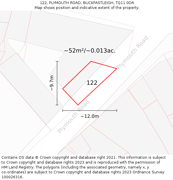 122, PLYMOUTH ROAD, BUCKFASTLEIGH, TQ11 0DA: Plot and title map