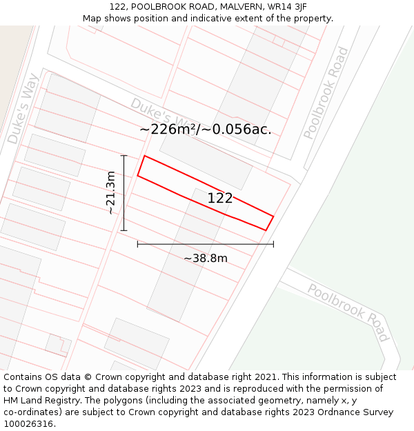 122, POOLBROOK ROAD, MALVERN, WR14 3JF: Plot and title map