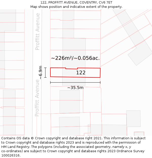 122, PROFFITT AVENUE, COVENTRY, CV6 7ET: Plot and title map