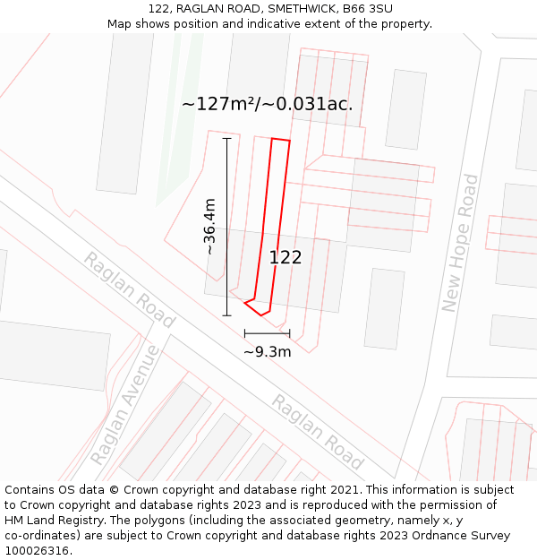 122, RAGLAN ROAD, SMETHWICK, B66 3SU: Plot and title map