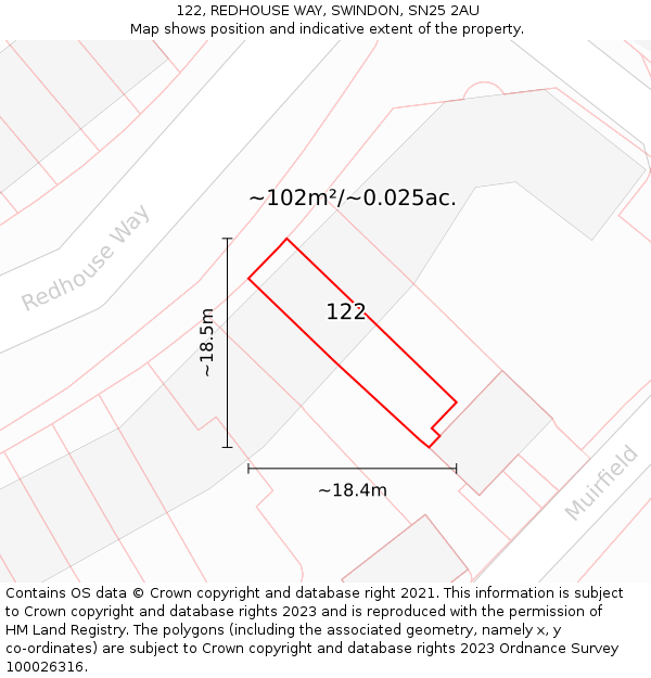 122, REDHOUSE WAY, SWINDON, SN25 2AU: Plot and title map