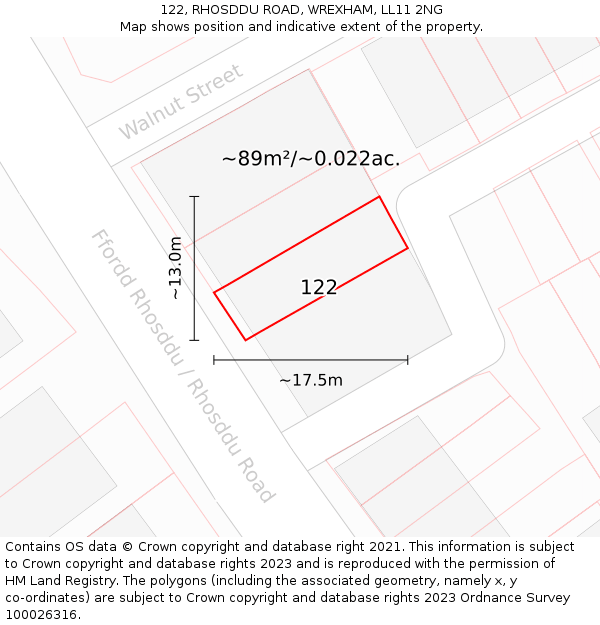 122, RHOSDDU ROAD, WREXHAM, LL11 2NG: Plot and title map