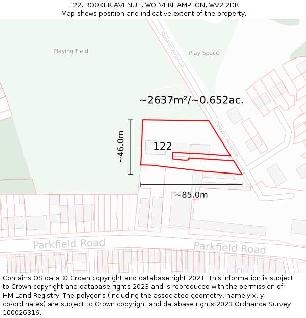 122, ROOKER AVENUE, WOLVERHAMPTON, WV2 2DR: Plot and title map