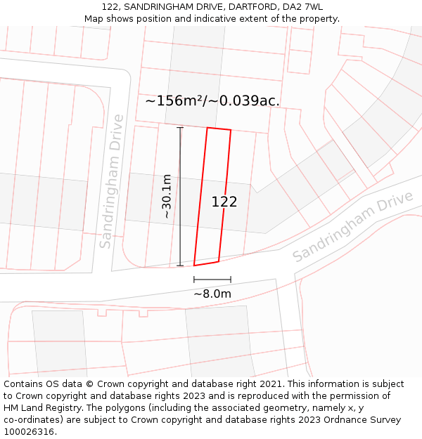 122, SANDRINGHAM DRIVE, DARTFORD, DA2 7WL: Plot and title map